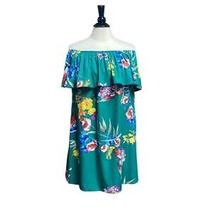 Promesa Green Floral Ruffle Off Shoulder Dress Size Large NEW